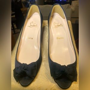 Christian Louboutin Satin Bow Peep Toe Kitten heel